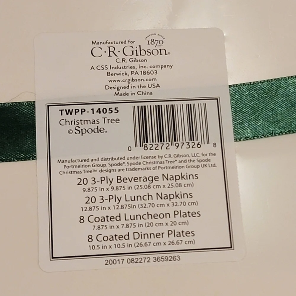 NEW Spode Christmas Tree Coated Disposable Plates & Napkins set 8 place settings